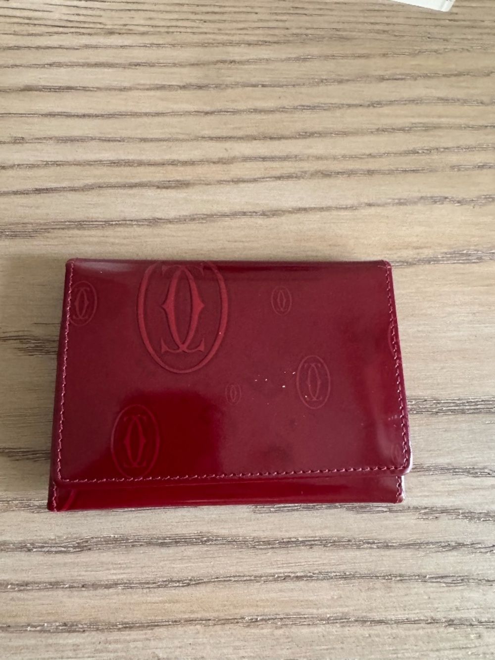 Cartier Patent Leather Red Wine Bi fold Card Holder